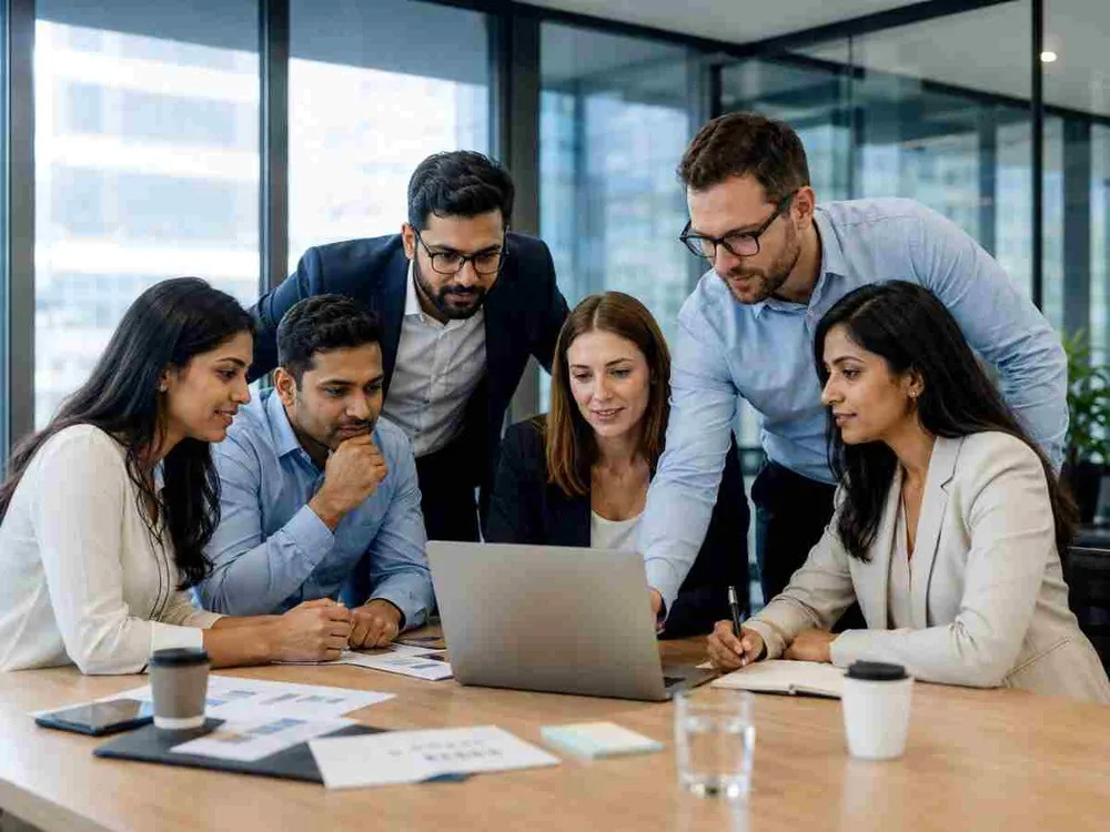 Kastech Next team collaborating around a table in a modern office