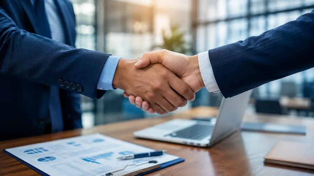 Business handshake representing a long-term technology partnership